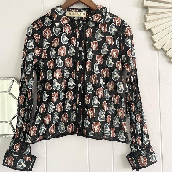 Carson Potter Geometric Tree Blue Black Button Down